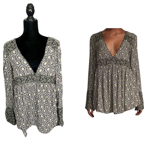 Free People Rolling Hills Long Sleeve Open Back Flowy Blouse OB526904 Medium - Picture 1 of 8